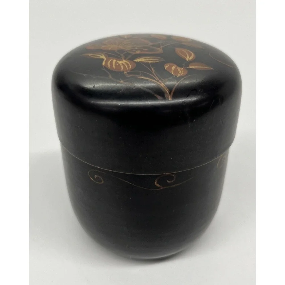 Japanese Black Lacquer Natsume Tea Caddy Matcha Powder Tea Ceremony Canister VTG